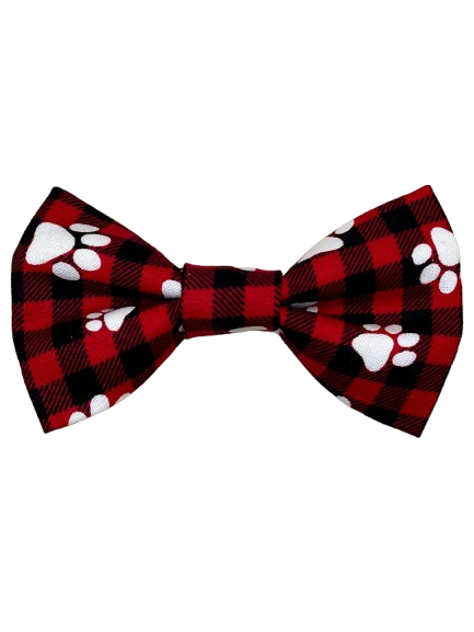 Buffalo Plaid with Paws Dog Bow Tie - Handmade Pet Accessory