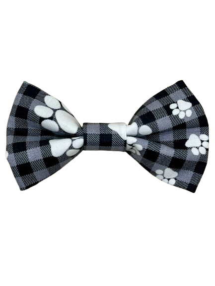 Gray Plaid with Paws Dog Bow Tie - Handmade Pet Accessory (Copy)