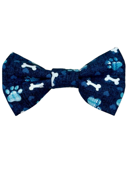 Blue Puppy Paws Dog Bow Tie - Handmade Pet Accessory