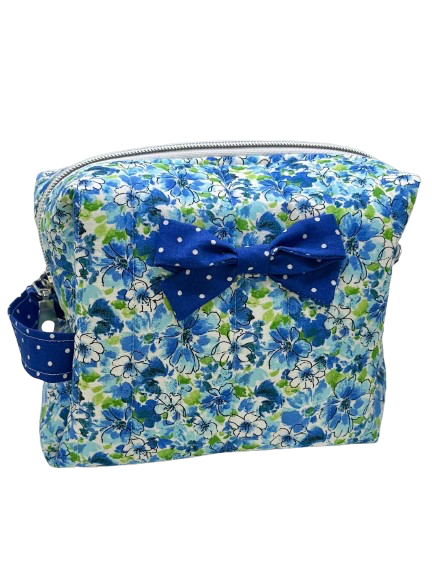 Blue Floral Handmade Makeup Bag