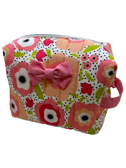 Pink Floral Handmade Makeup Bag