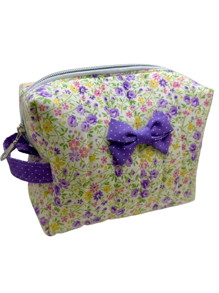 Purple Floral Handmade Makeup Bag