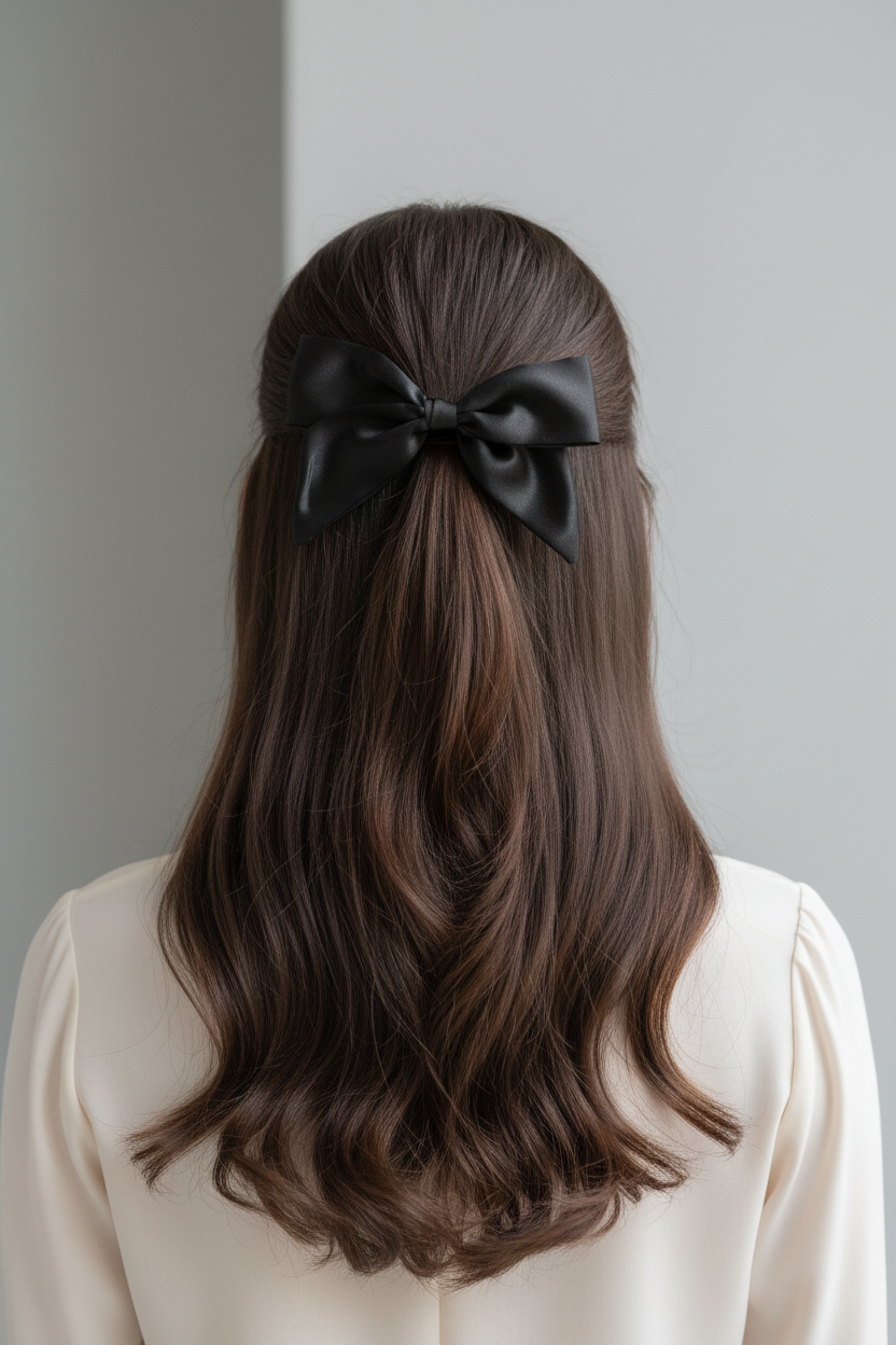 Black Satin Bow - Half Up Half Down Lifestyle Shot