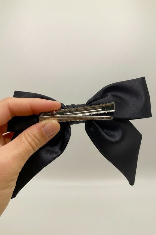 Black Satin Bow - Hand with Alligator Clip