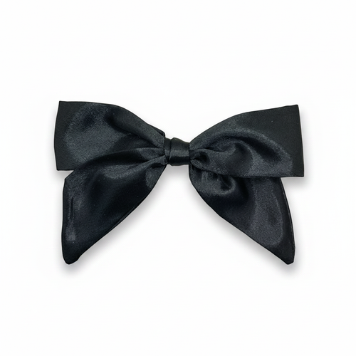 Black Satin Hair Bow - White Background