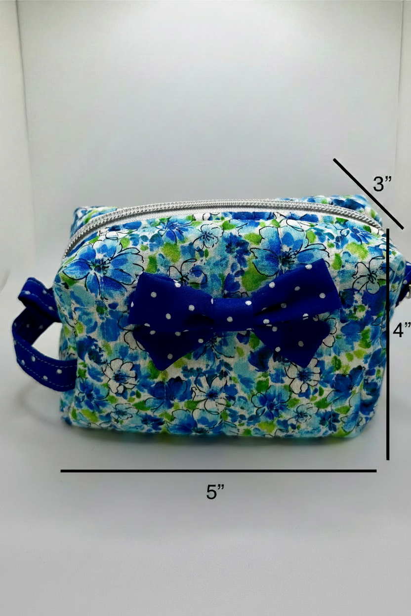 Blue Floral Makeup Bag – With Dimensions