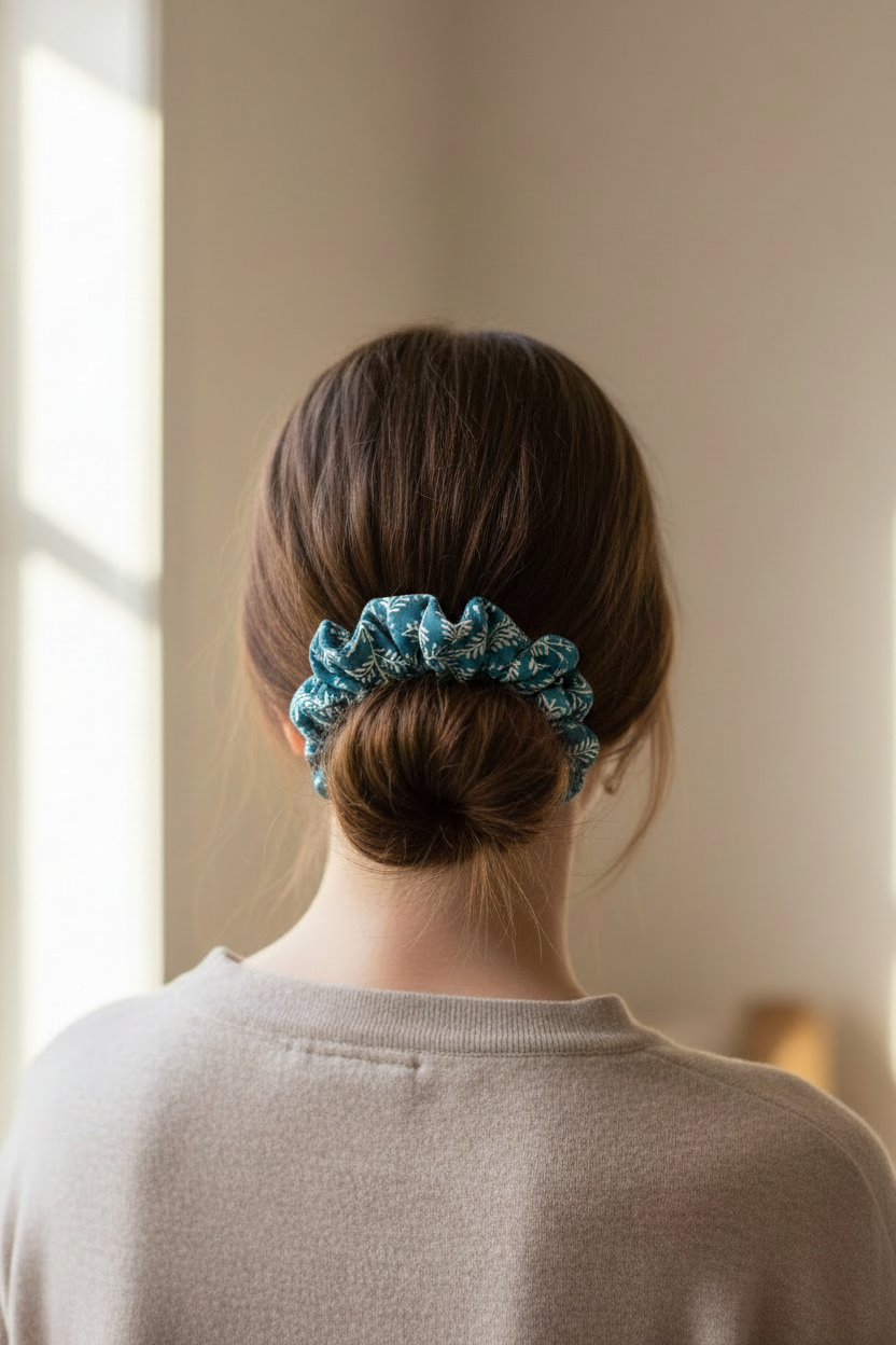 Blue Leaves Scrunchie Lifestyle