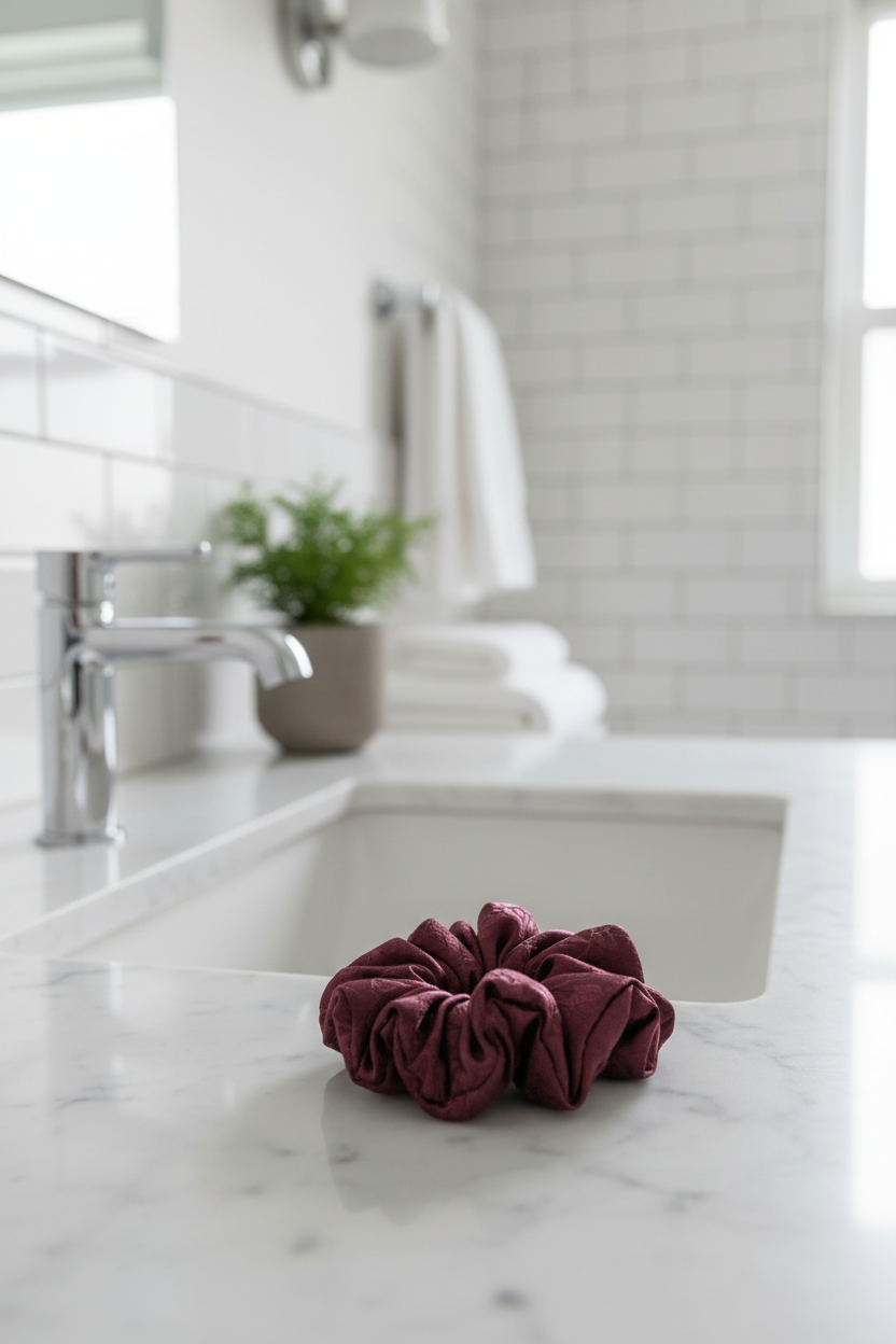 Burgundy Floral Scrunchie Bathroom Lifestyle