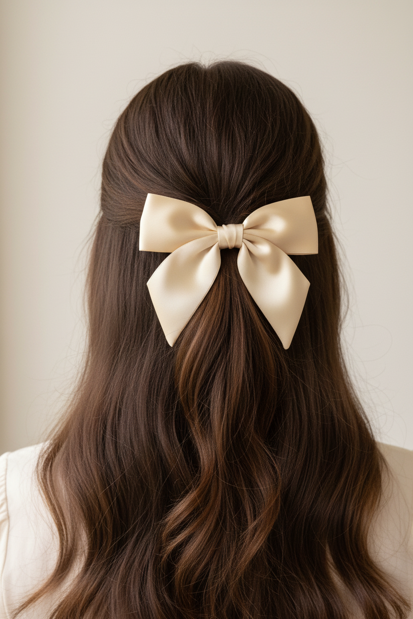 Champagne Satin Bow - Half Up Half Down Model Shot