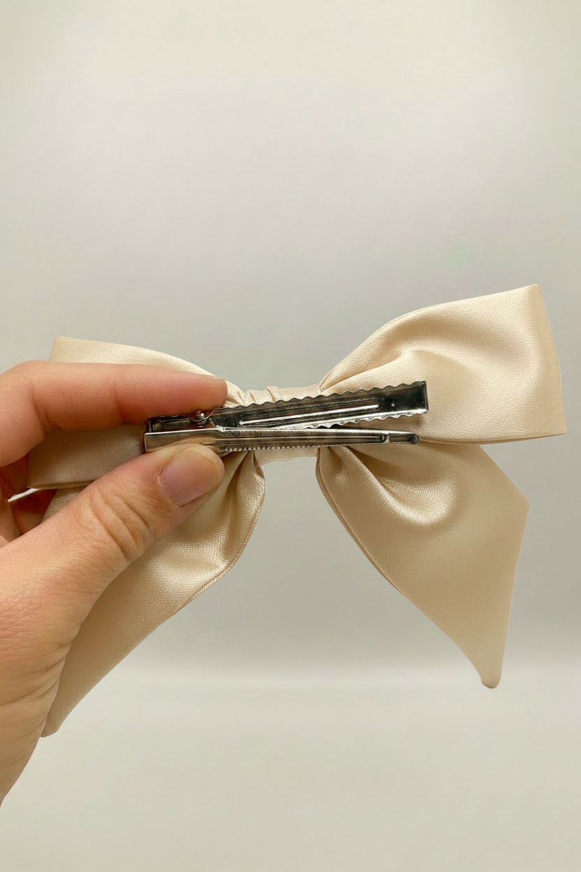 Champagne Satin Bow - Hand with Alligator Clip