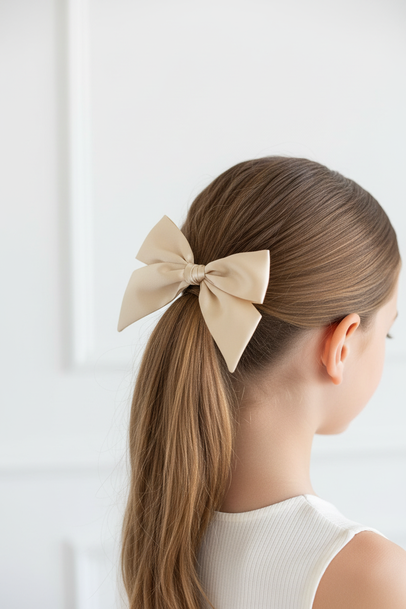 Champagne Satin Bow - Young Girl Ponytail