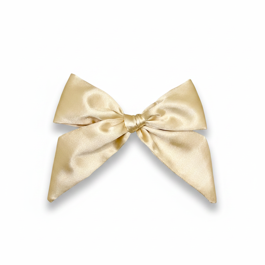 Champagne Satin Hair Bow - White Background