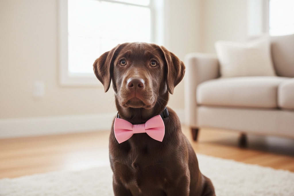 Chocolate Lab Puppy Wearing Pink Bow Tie