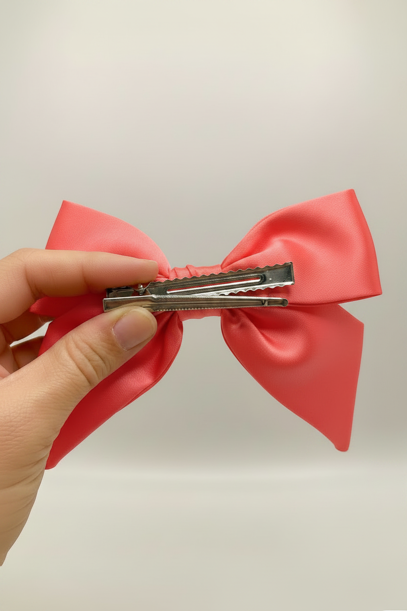 Coral Satin Bow - Hand with Alligator Clip