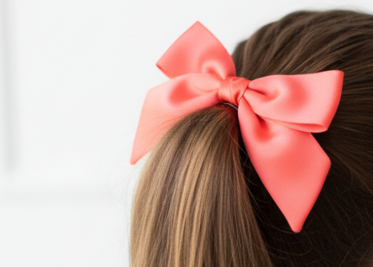 Coral Satin Bow - Young Girl Ponytail