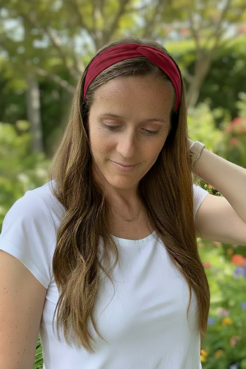 Dark Red Headband on Model