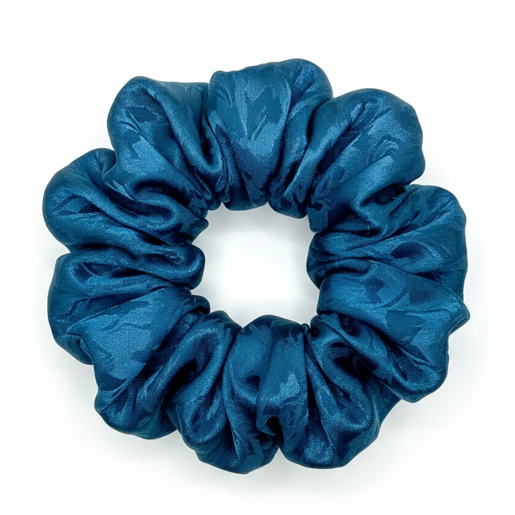 Denim Blue Silk Scrunchie - White Background
