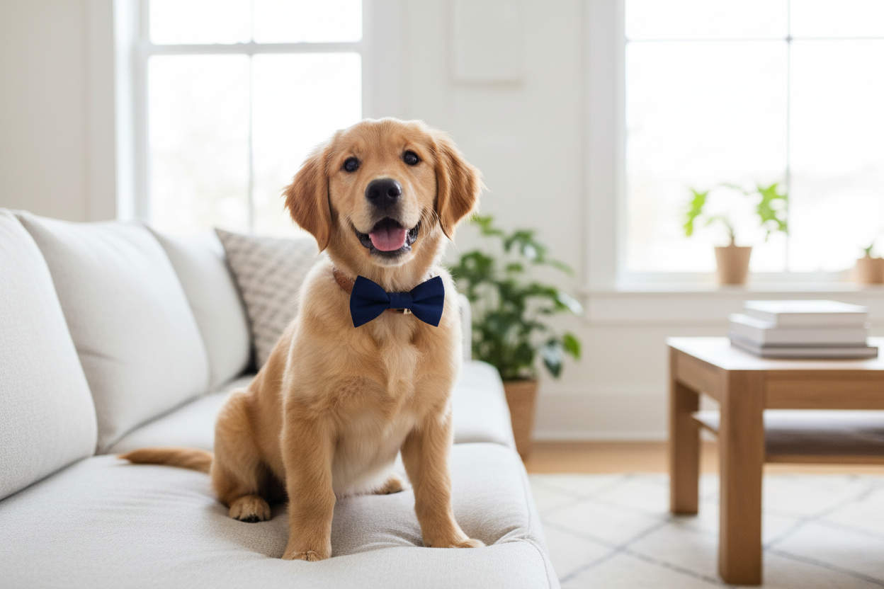 Dog Model Wearing Navy Blue Bow Tie