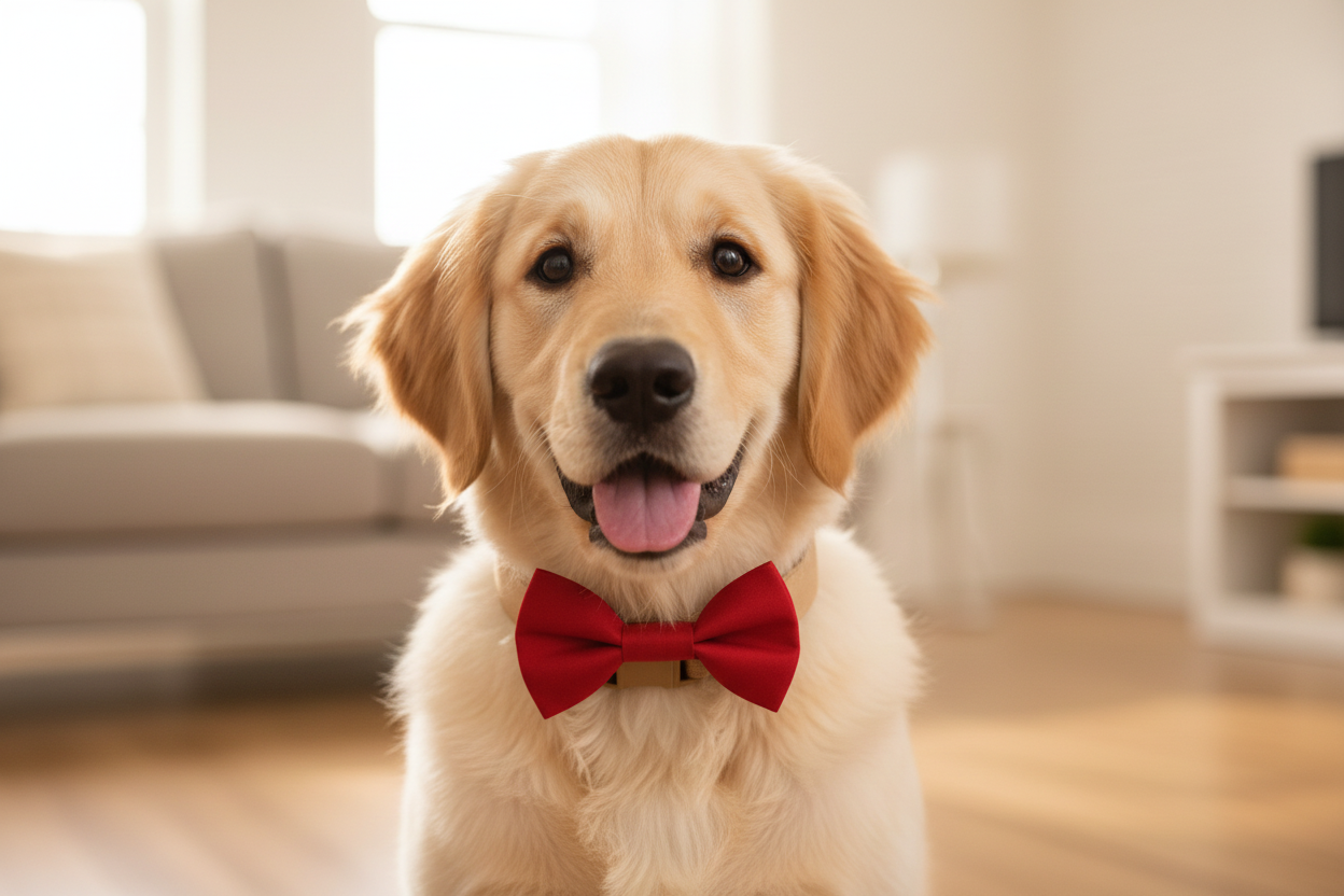 Dog Model Wearing Red Bow Tie