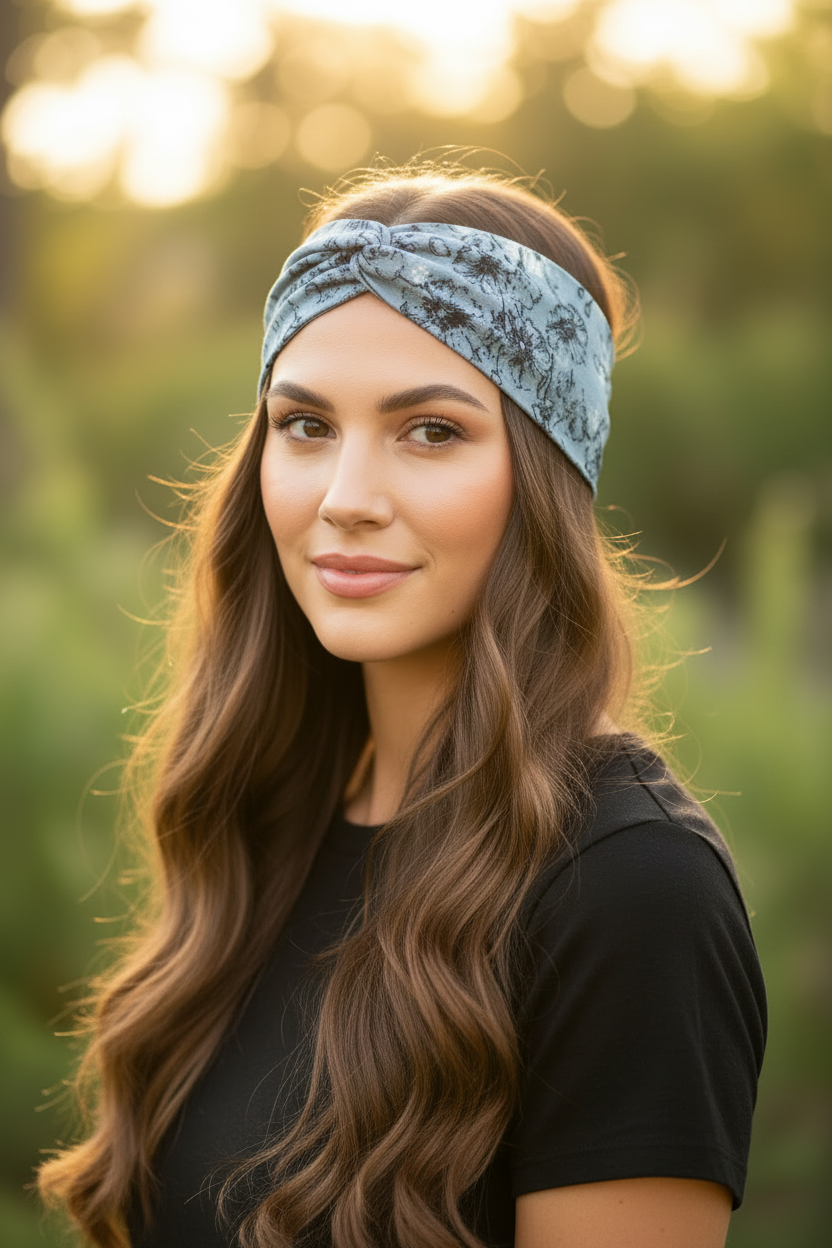 Dusty Blue Floral - Black Shirt Lifestyle
