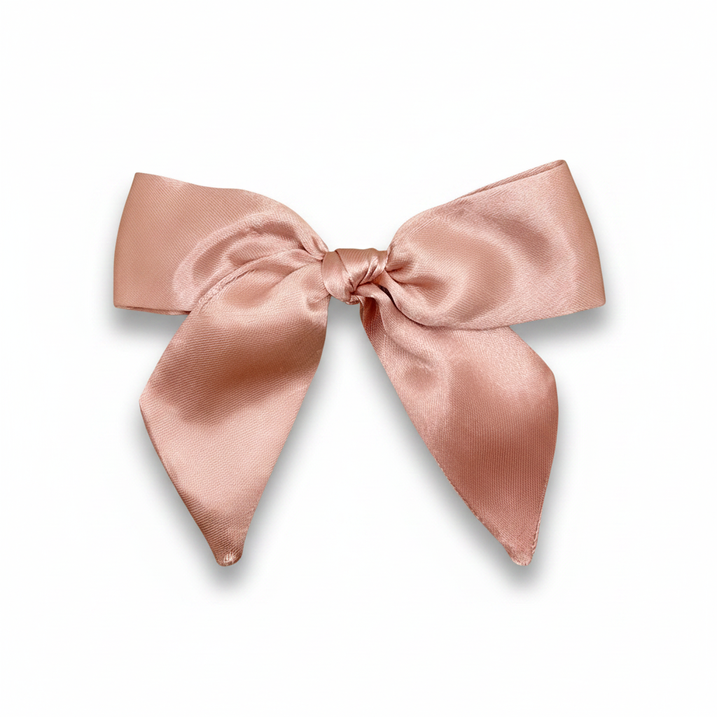 Dusty Rose Pink Satin Hair Bow - White Background