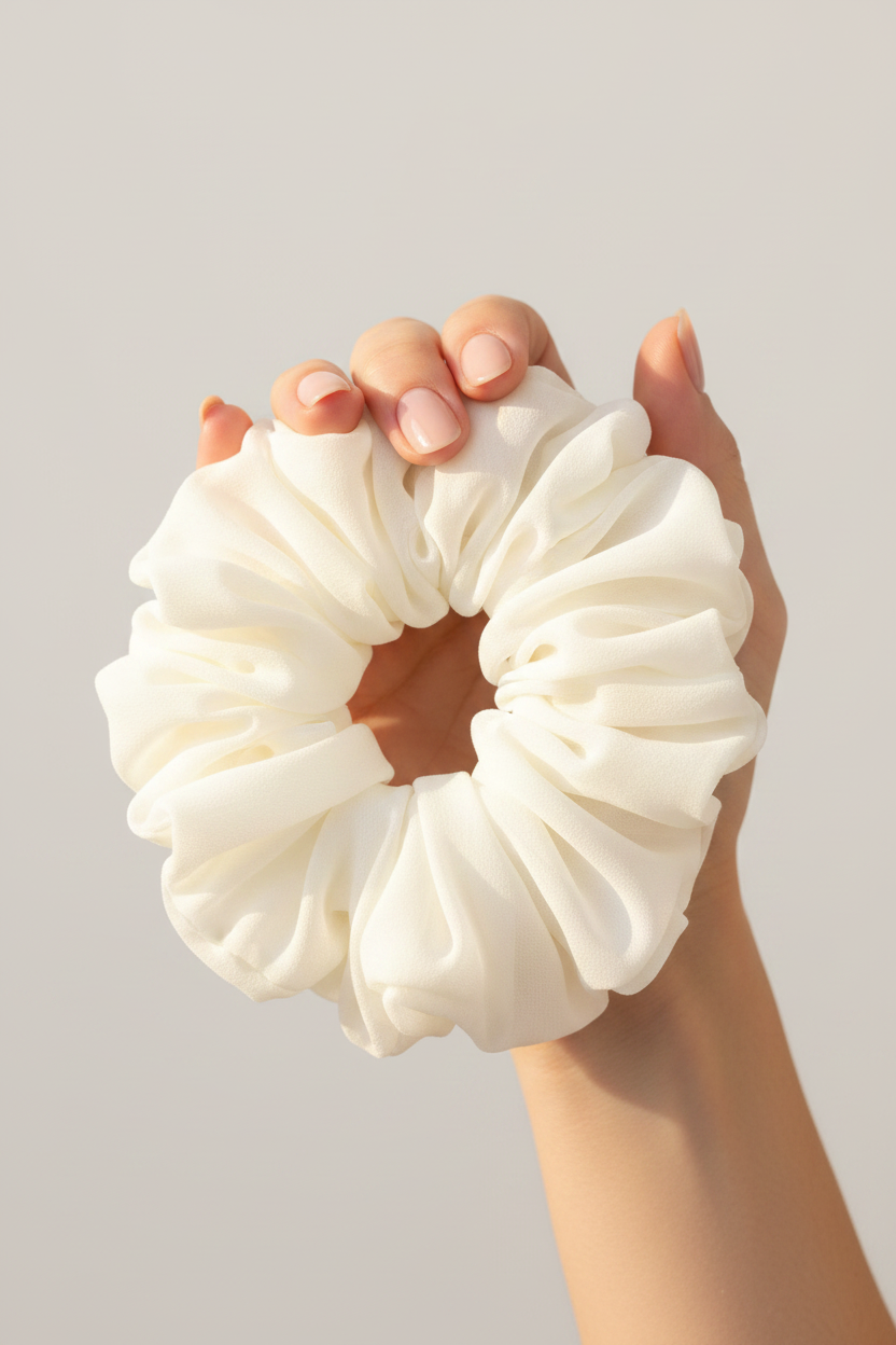 Hand Holding Ivory Scrunchie