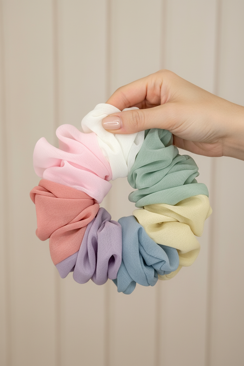 Hand Holding Pastel Scrunchies