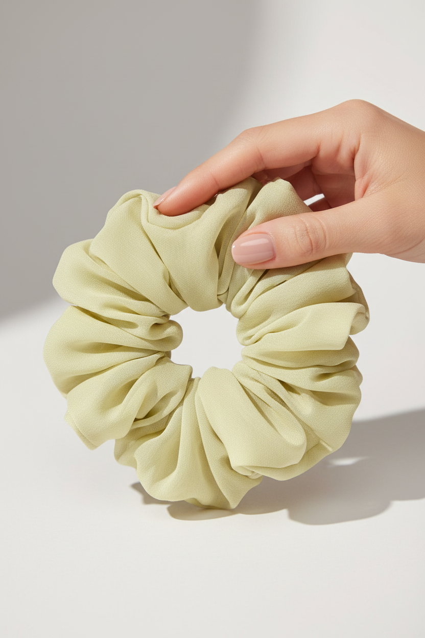Hand Holding Yellow-Green Scrunchie