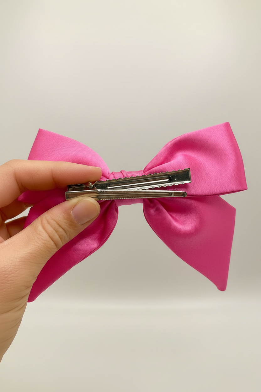 Hot Pink Satin Bow - Hand with Alligator Clip