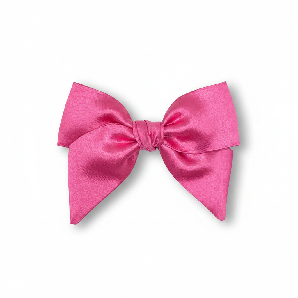 Hot Pink Satin Hair Bow - White Background
