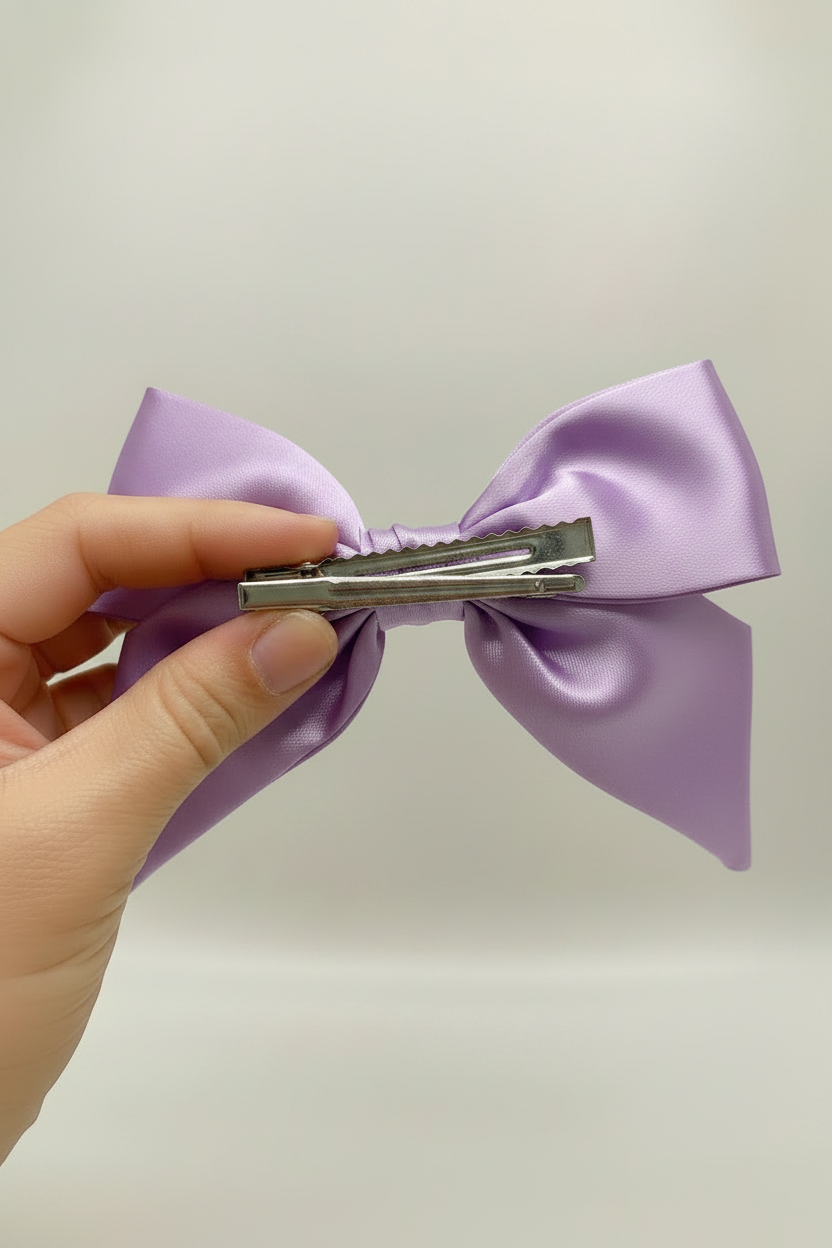 Lavender Satin Bow - Hand with Alligator Clip