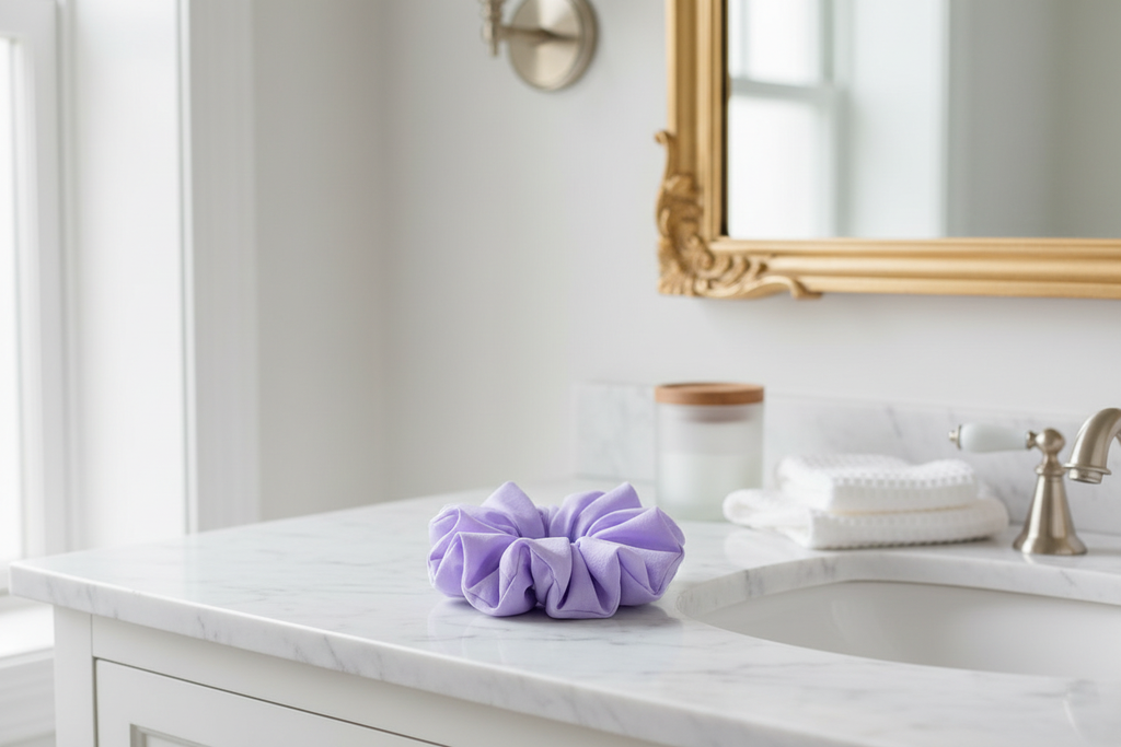 Lavender scrunchie bathroom lifestyle