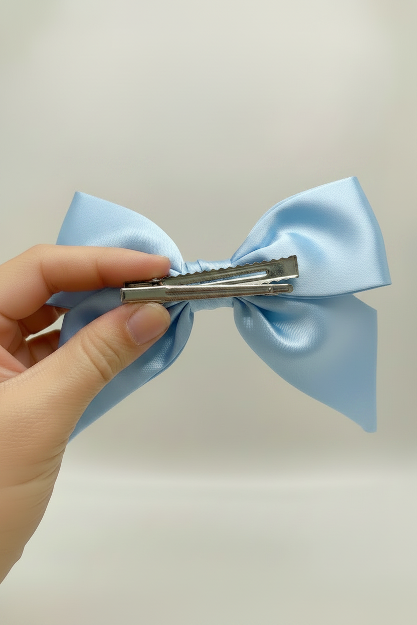 Light Blue Satin Bow - Hand with Alligator Clip