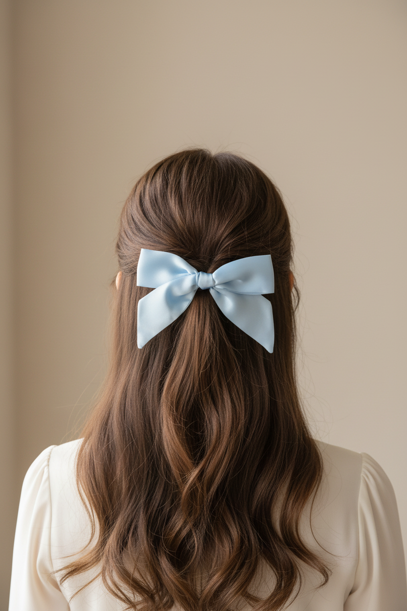 Light Blue Satin Bow - Model Lifestyle Shot
