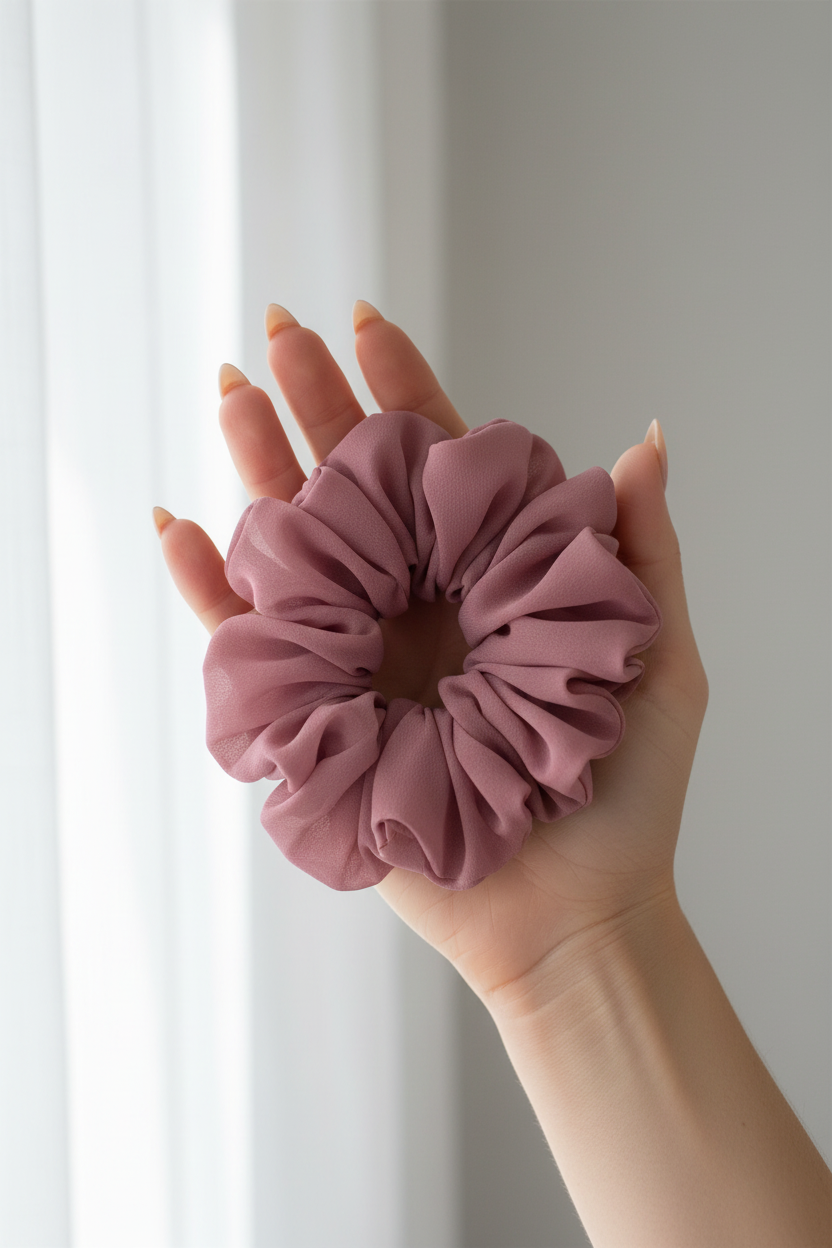 Mauve Pink Scrunchie In-Hand Lifestyle Shot