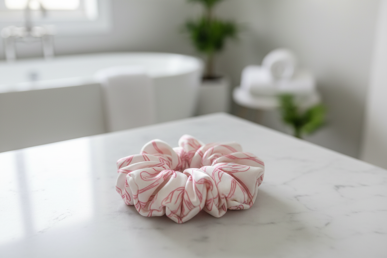 Pink Tulip Scrunchie Bathroom Lifestyle