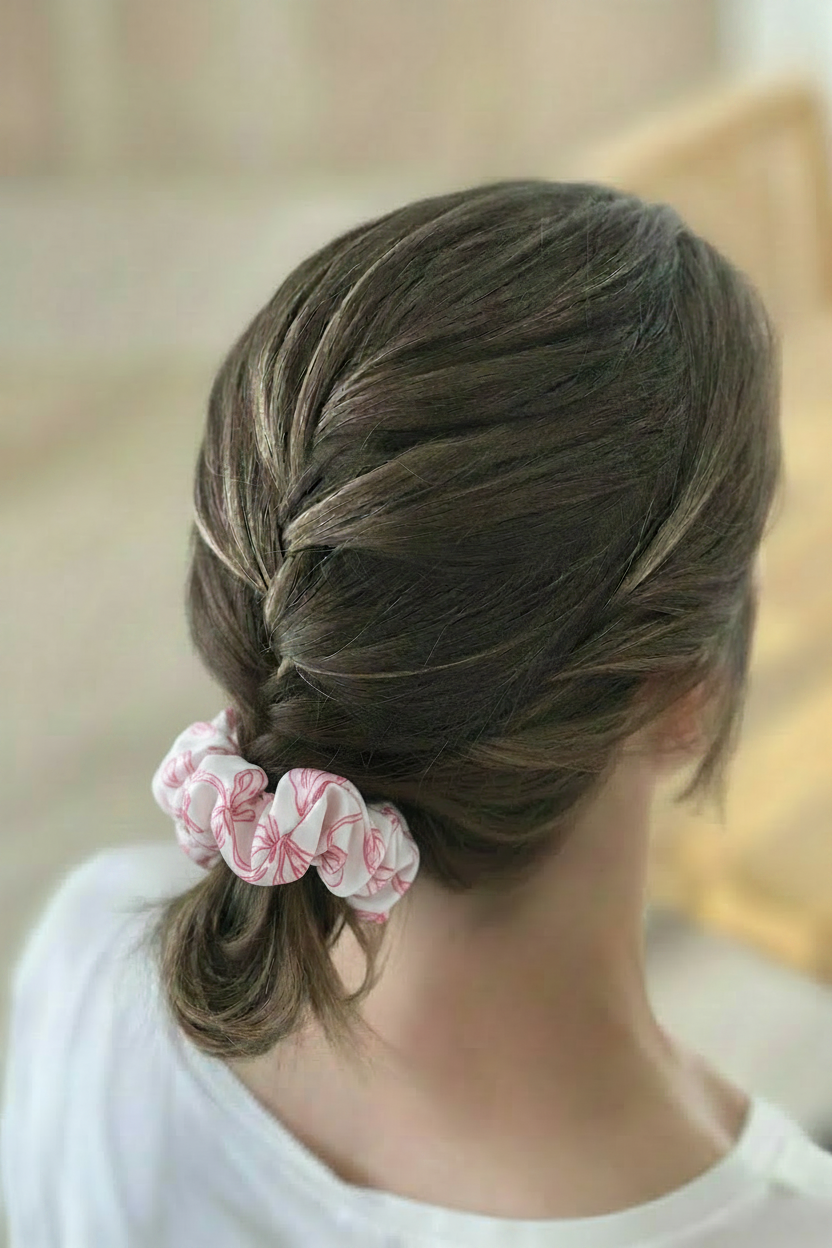 Pink Tulip Scrunchie in Hair Updo