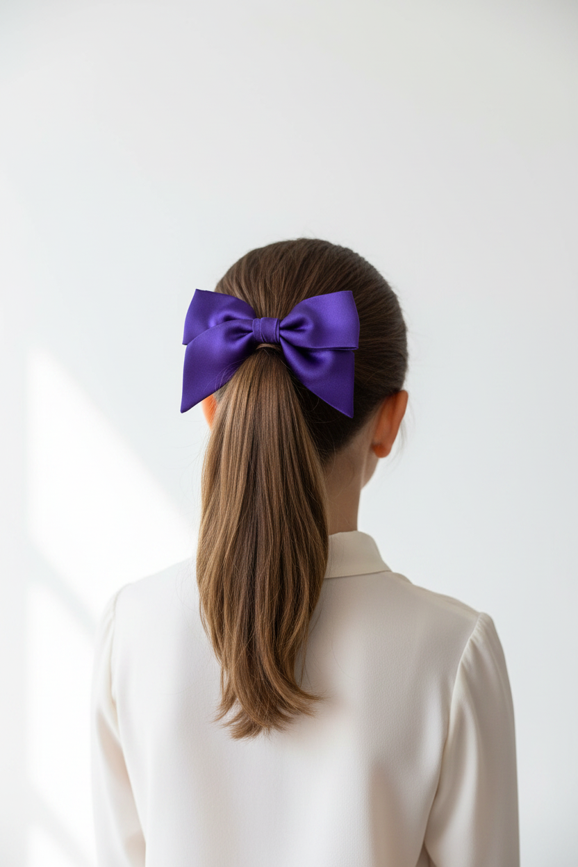 Purple Satin Hair Bow - Model