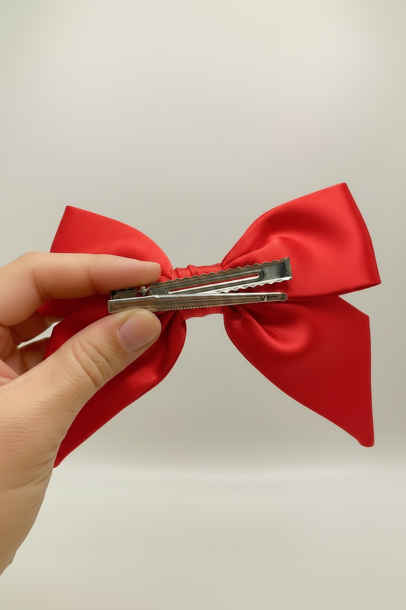 Red Satin Bow - Hand with Alligator Clip