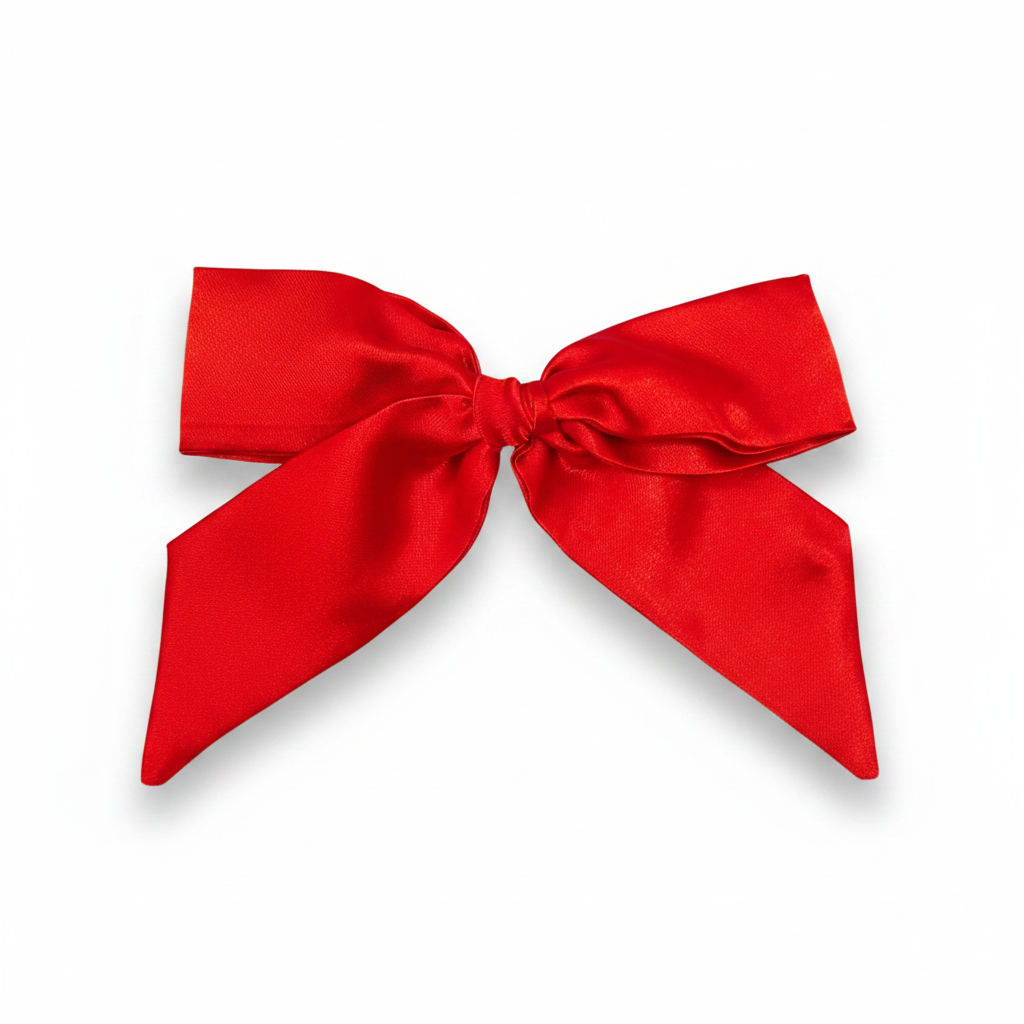 Red Satin Hair Bow - White Background