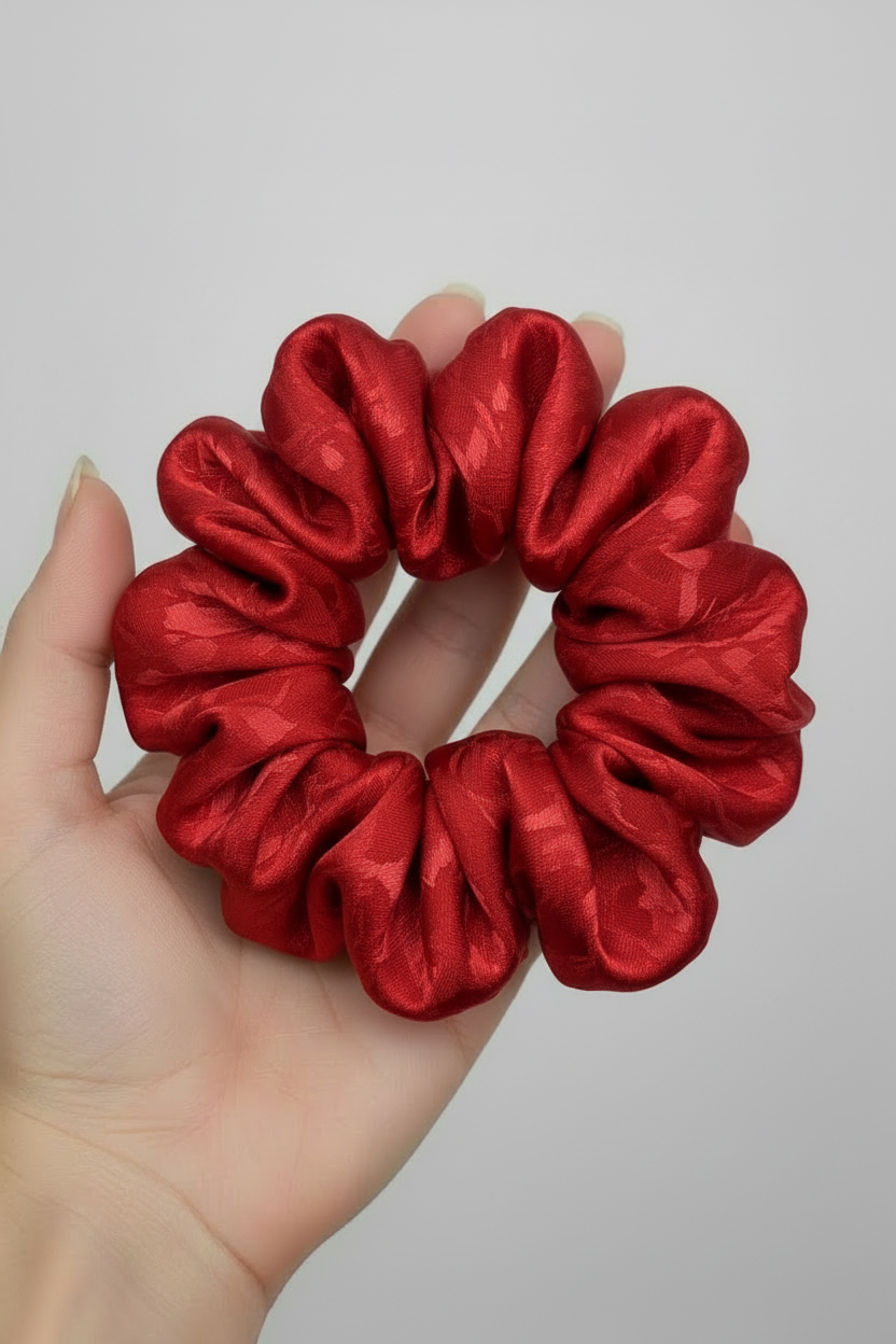 Red Silk Scrunchie In Hand