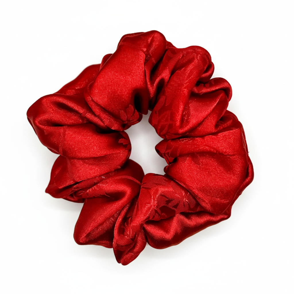 Red Silk Scrunchie - White Background