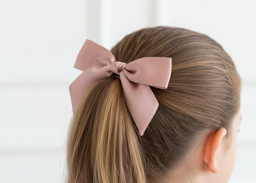 Rose Gold Satin Bow - Young Girl Ponytail