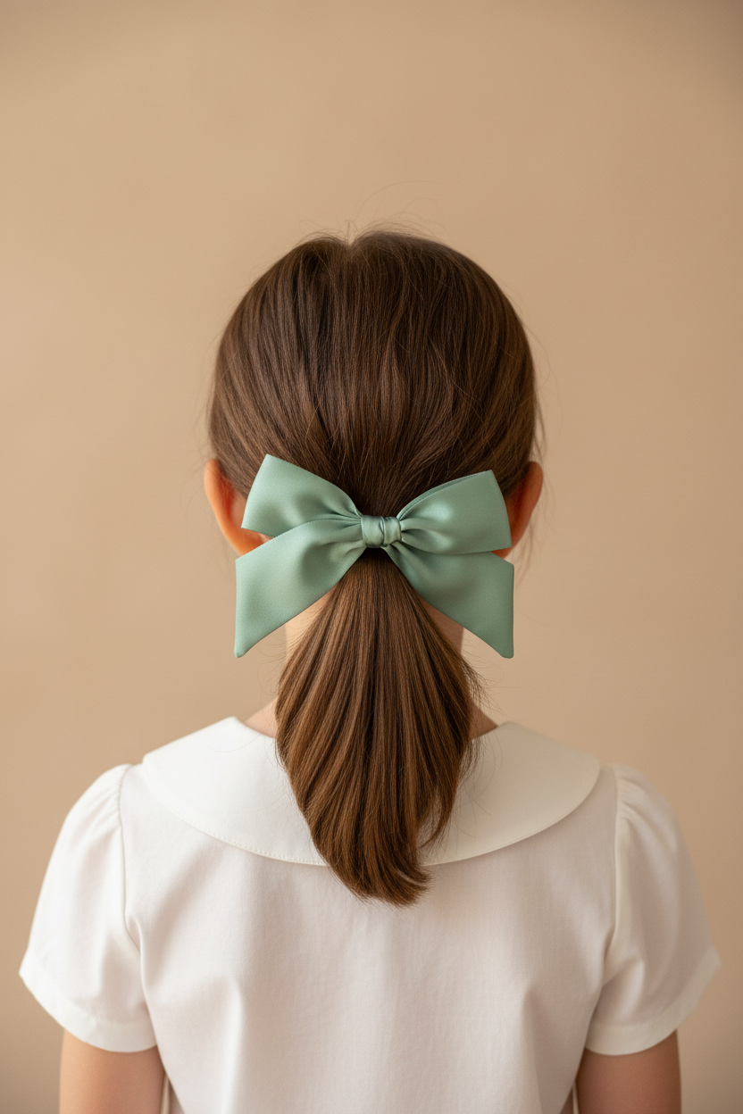 Sage Green Bow Shorter Tails Ponytail
