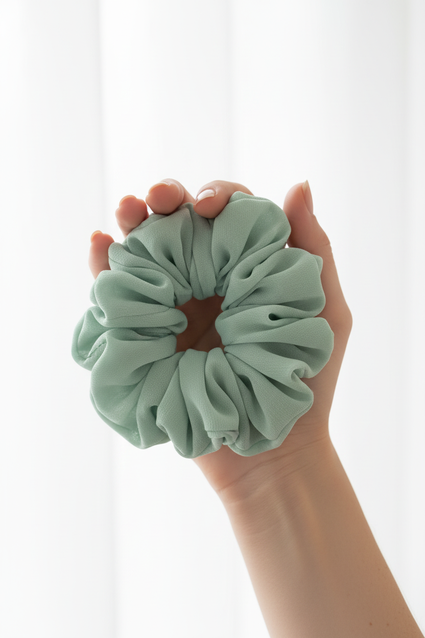 Sage Green Scrunchie In-Hand Lifestyle Shot