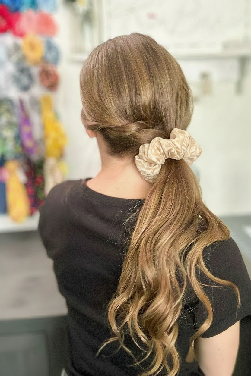 Tan Leaves Scrunchie - Smaller