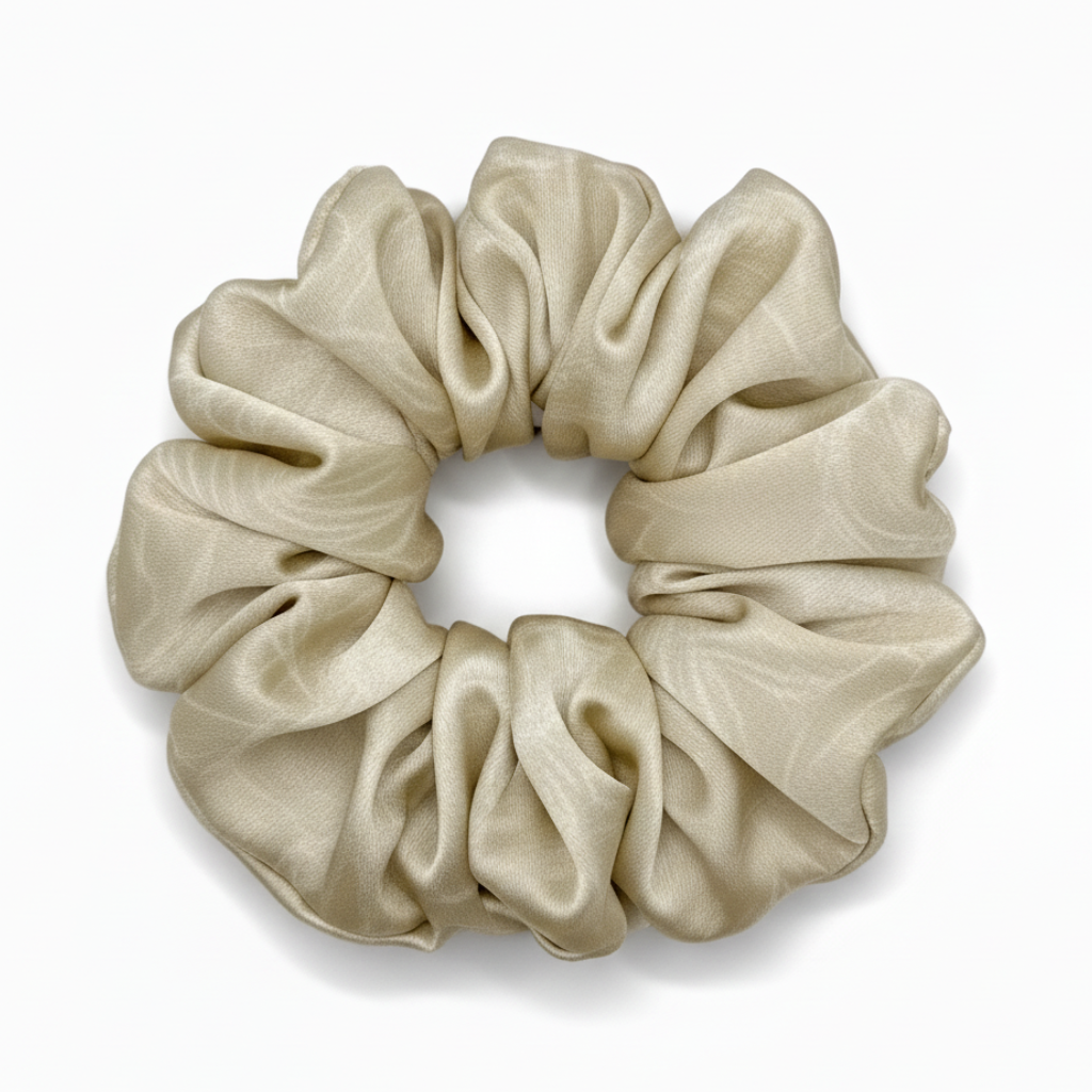 Tan Leaves Scrunchie Zoomed In