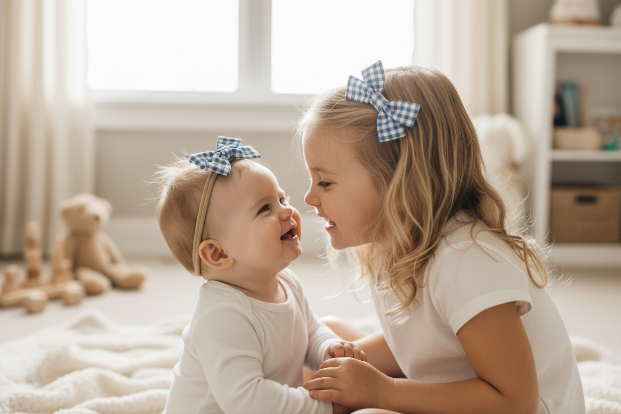 Two Sisters in Gingham Bows