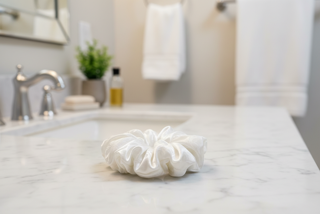 White Floral Scrunchie Bathroom Lifestyle