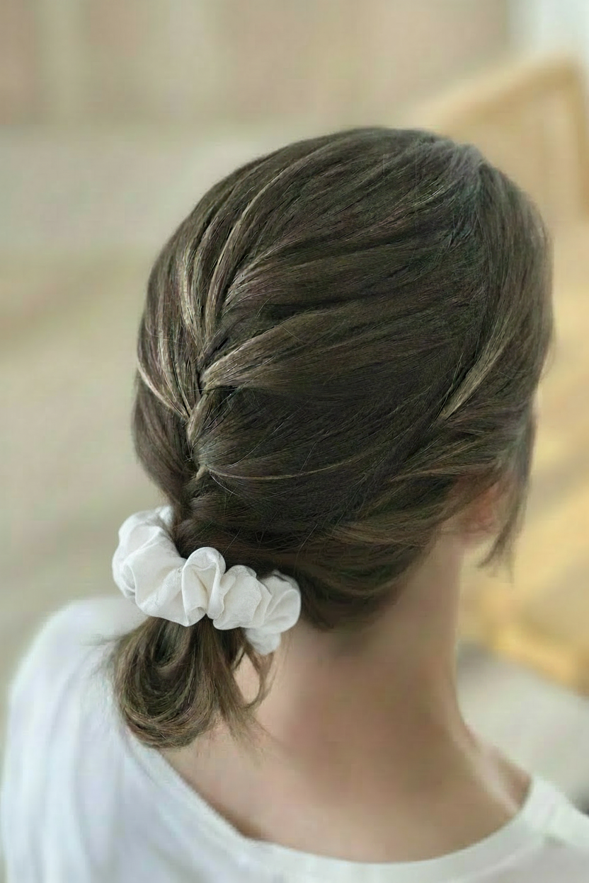 White Floral Scrunchie in Hair Updo